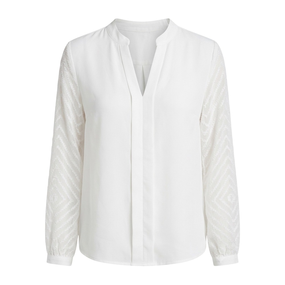 Unbranded Blouse Women XL White Sheer Embroidered Sleeve V-Neck 11056